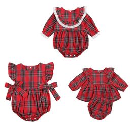 Rompers Citgeett Autumn Christmas 0-24M Baby Summer Clothing Infant born Baby Girl Plaid Sleeveless Floral Romper Xmas 231120