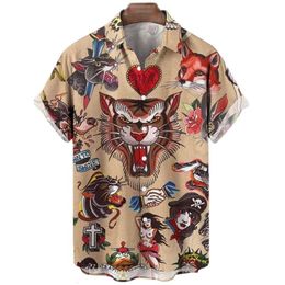 Men's Casual Shirts Animal Elements Print For Men 3D Tiger Graphic T Streetwear Fashion Trend Short Sleeve Single-Breasted Shirt 230421