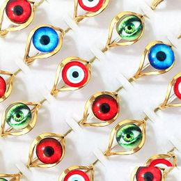 Cluster Rings Wholesale 36Pcs Gold Devils Eye Stainless Steel Gothic Punk Evil Eyeball Retro Men Women Child Gifts Jewelry D Dhgarden Dhhgp