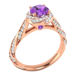 Cluster Rings Fashion Women Jewellery Rose Gold Colour Round Cut Zircon Bridal For Wedding Engagement Set Gifts