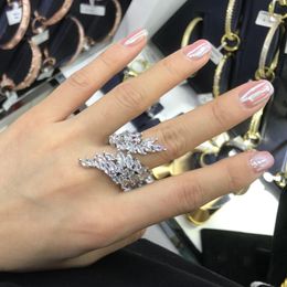 Cluster Rings Fashion Luxury Flower Leaf Cubic Zirconia Brand Engagement Ring For Women Glitter Elegant Hand Made Bijoux N1177Cluster Cluste