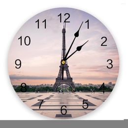 Wall Clocks Eiffel Tower Building Scenery PVC Clock Living Room Decoration Modern Design Home Decore Digital