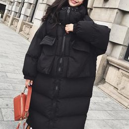 Women's Down Diamond Padded Jacket Women Korean Long-sleeved 2023 Winter Zipper Temperament Long Trend