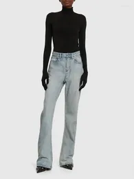 Women's Jeans Y2k Autumn And Winter Washed Abraded White High-waisted Cotton For Women2023 Fashion With Straight Woman Trousers