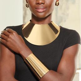 Necklace Earrings Set KDLUN Gold Colour Metal Exaggerated Torque Big Bib Collar Choker Bracelet African Women
