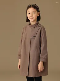 Coat Korean Chic Loose Jackets Trench Girl Vintage Stand Collar Button Windbreaker Autumn Casual Windproof Kids Coats