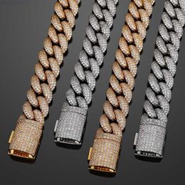 Super September 14mm 18mm 2 Rows Vvs Diamond 925 Sterling Silver Hand Setting Moissanite Cuban Link Chain Bracelet