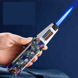 Latest Big Pen Style Windproof Jet Lighter Inflatable No Gas Metal Cigar Butane Torch Straight Lighters 4 Colors Smoking Tool Accessories