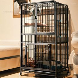 Cat Carriers Modern Wrought Iron House Indoor Household Large Capacity Cages Two Layers Luxury Villa Free Space Pet Dog Cage