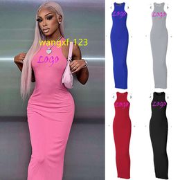 Custom New Design Pink Crop Night Sexy Fashion 2023 Sleeveless Soft Dress Women Summer Casual Long lady clothing dress