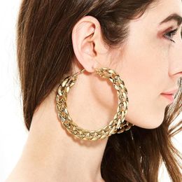 Hoop Earrings MOFLO Europe Style 80mm Large Circle Chain Link Statement Earring Punk Cuba