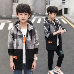 Jackets Spring Jacket For Boys 5-15T Children Long Sleeve Hooded Active Windbreaker Teenage Clothes Big Sport Coat Outwear Top