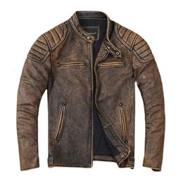 Mens Leather Faux Vintage Yellow Genuine Jacket Men Slim 100% Cowhide Motorcycle Style Biker Coat Skin 231120