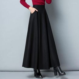 Skirts 2023 Women Autumn Winter Elegant Woollen Faldas Lady Slim Solid High Waist A-line Skirt Female Loose Casual Pleated F78