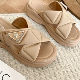 Slippers Women's Korean Fashion Cross Strap Flip-Flops Wear Resistant Platform Sandals Outdoor Beach