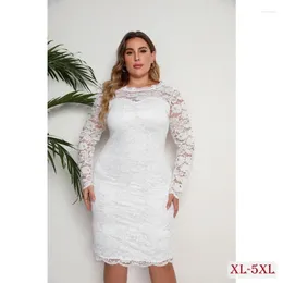 Plus Size Dresses Elegant Women Wedding Dress Lady White Lace Slim Evening Party Classy Female Prom Midi Vestido XL-5XL