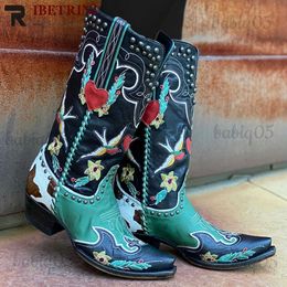 Boots Female Western Boots For Women 2021 Autumn Knee High Med Calf Fashion Blue women's Shoes Comfy Casual Winter Popular Style T231121