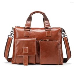 Briefcases Leather Men Man Bag Business Casual Briefcase Handbag Messenger Portable KUMON Laptop