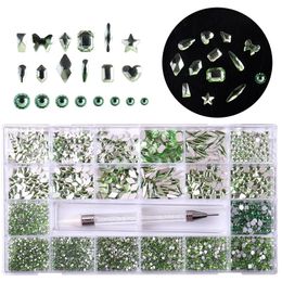 Nail Art Decorations 21 Grids 3100pcs Nail Diamond Kit Wholesale Flat Bottom Green Nail Charms Blue Rhinestone AppliqueNail Crystals with Nail Pen 231121