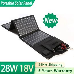 Chargers Upgraded 28W 18V Portable Solar Panel Charger Typec USB DC Camping Foldable Panels For Moblie Phone Laptop Charge Power Station 231120
