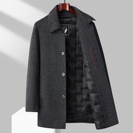 Men's Wool Blends 2023 Winter Men Elegant Cashmere Blend Basic Coat Black Grey Plaid Ovecoat With Thicken Quilted Puff Detachable lining Wear 231120