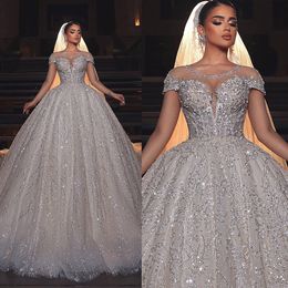 Elegante Brautkleider mit Pailletten Applikationen Spitze Brautkleider nach Maß mit angeschnittenen Ärmeln Sweep Zug Vestidos De Novia