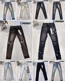 Designer jeans men jeans for mens Purple jeans women pants ksubi jeans High Street Retro Paint Spot Slim Feet Micro Elastic Jeans Hip-hop Zipper Hole plus size jeans