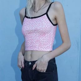 Camisoles Tanks Summer spaghetti strap top sexy sleeveless crop top backless camisole pink leopard shirt women casual tank tops female 230421