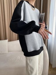 Women's Hoodies Loose Fit Grey Thick Color-block Sweatshirt Round Neck Long Sleeve Women Big Size Fashion Spring Autumn 2023 C922