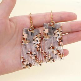 Dangle Earrings Rice Bead Hand Knitting Beading Bohemia Fashion Geometry Colour Matching Simple Alloy Ma'am Fringe
