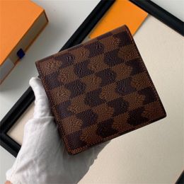 Brown Plaid Mens Wallet Designer Fold Marco Purse Women Luxury Cardholder Old Flower Billfold Casual Credit Card Holders Paris Wallets