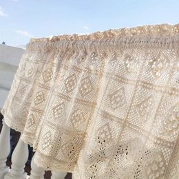 Curtain Crochet Lace Curtains. Rustic Cabinet Short Coffee Curtain. Half White And Beige.