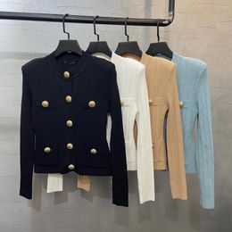 Women's Knits Autumn Black Clothes Women White Fashion Blue Sweater Elegant Office Ladies Beige Cardigan With Buttons