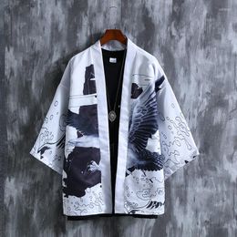 Ethnic Clothing Japanese Style Kimono For Men National Haori Harajuku Cardigan Taoist Robe Tang Suit Print Three Quarter Sleeves Summer 2023