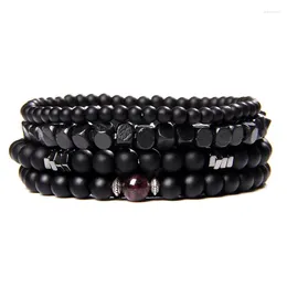 Strand Vintage Multilayer Natural Stone Beads Bracelet Set For Men Black Onyx Lava Garnet Wrap Leather Charm Jewellery Pulsera