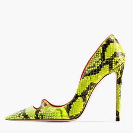 Sandals Fluorescent Green Snake Skin Shoes for Women Pumps Very High Heel Woman Summer Pointed Toe Party Stiletto 230406