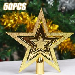 Christmas Decorations 50 pieces of tree decoration top star gold and silver pentagram pendant 231121