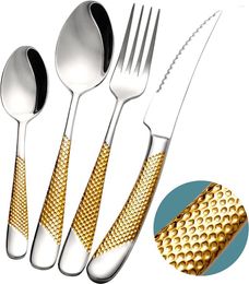 Flatware Sets Silver Gold Silverware Set Of 16 Stainless Steel Kitchen Utensil Tableware Knives Forks Spoons