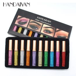 Eye Shadow/Liner Combination HANDAIYAN 10 Colors/Box Eye Shadow Liner Combination Glitter Liquid Eyes Makeup Shimmer Eyeshadow Kit Shinning Eyeliner Pencil 231120