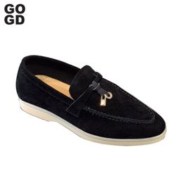 Dress Shoes GOGD Brand Women Flat Khaki High Quality Suede Fashion Spring Female Big Size 4146 Metal Lock Loafers SlipOn 230421