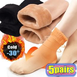 Socks Hosiery Winter Warm Solid Women Thicken Thermal Wool Cashmere Black Skin Seamless Snow Sock Velvet Unisex 231120