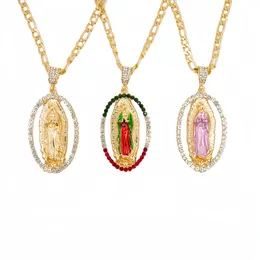 Pendant Necklaces 24 Inch Figaro Chain Virgin Mary Necklace Alloy Gold Plated Mother Pendant/Charm Religious Jewellery De Guadalupe