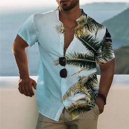 Men's Casual Shirts Cotton Summer Hawaiian Fashion Street Short Sleeves Coconut Tree Beach Vacation Party 230421