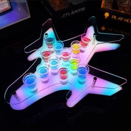 Rechargeable Aeroplane Shape LED Cocktail Glass Holder Shot Glass Wine Rack For Nightclub Bar KTV Wedding Party Decoration