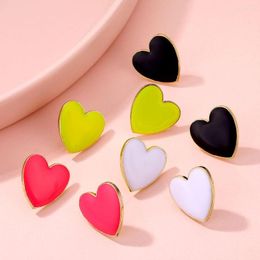 Stud Earrings Street Style Black White Pink Yellow Heart For Women Cute Lovely Love Statement Earring Korean Jewellery