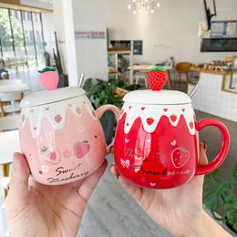 Mugs Fruit Strawberry Ceramic Pink Girl Heart Art Small Fresh Water Bottle Office Business Belly Cup Cute Coffee Drinkware