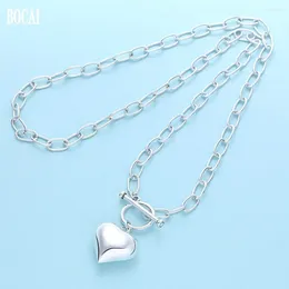 Chains BOCAI Solid S925 PURE Silver Women's Necklace Stylish Thai 5MM Small Fresh Love Pendant Personality OT Buckle