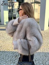 Womens Fur Faux Winter fluffy artificial fur coat for womens elegant and loose fitting long sleeved cardigan luxurious high street thick 231121