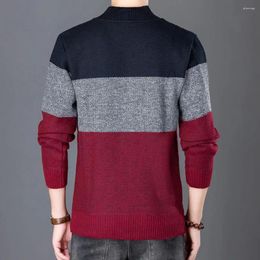 Men's Sweaters Color-blocked Cardigan Stylish V-neck Knit Slim Fit Contrasting Color Stripes Zipper Placket Autumn Winter