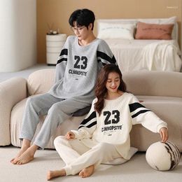 Women's Sleepwear Autumn Spring Cotton Long Sleeve Men Pyjamas Set Couple Wome Letter Pyjamas Suit Round Neck Nightwear For Lovers Pareja